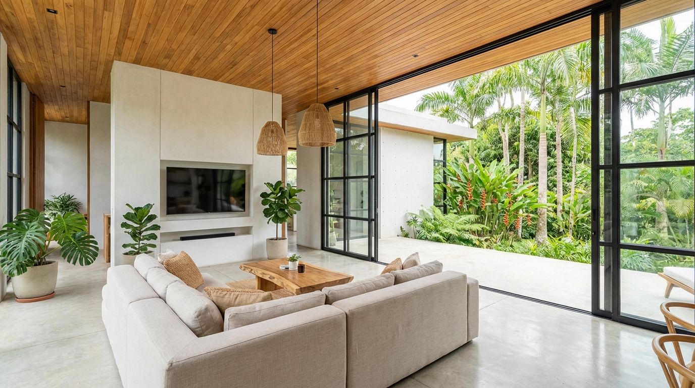 Diseño biofílico en casa moderna con naturaleza integrada en Ibagué Tolima